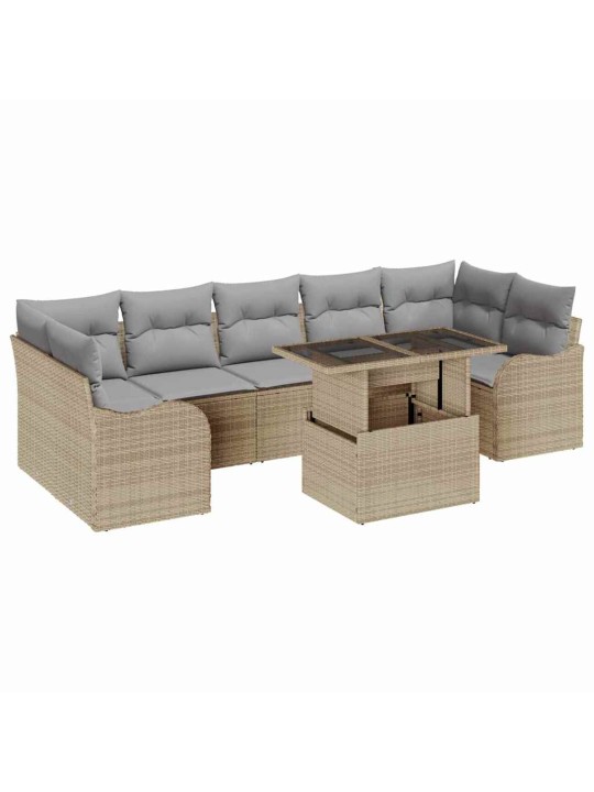 Dārza dīvānu komplekts ar spilvenu 8 pcs bēša 100 x 55 x 73 cm
