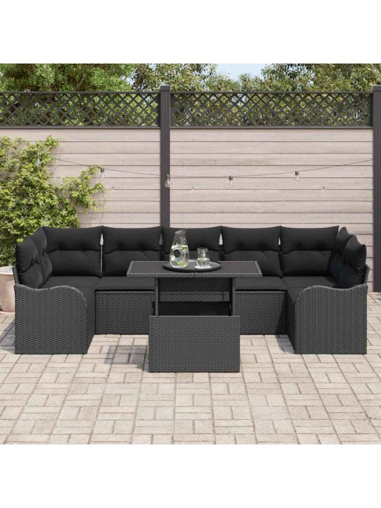 Dārza dīvānu komplekts ar spilvenu 8 pcs melna 100 x 55 x 73 cm