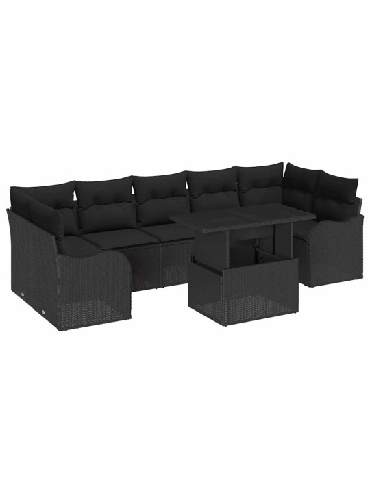 Dārza dīvānu komplekts ar spilvenu 8 pcs melna 100 x 55 x 73 cm