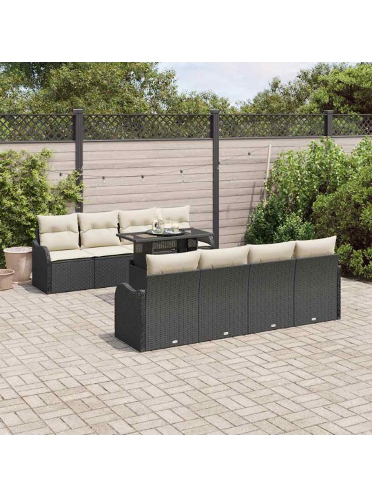 Dārza dīvānu komplekts ar spilvenu 9 pcs melna 100 x 55 x 73 cm