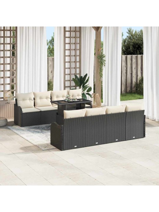 Dārza dīvānu komplekts ar spilvenu 9 pcs melna 100 x 55 x 73 cm