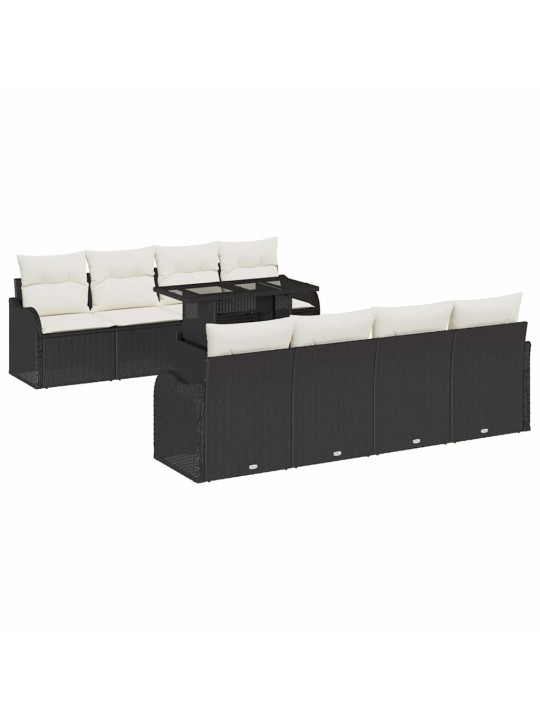 Dārza dīvānu komplekts ar spilvenu 9 pcs melna 100 x 55 x 73 cm