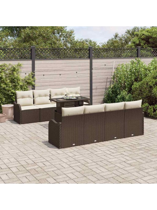 Dārza dīvānu komplekts ar spilvenu 9 pcs brūna 100 x 55 x 73 cm
