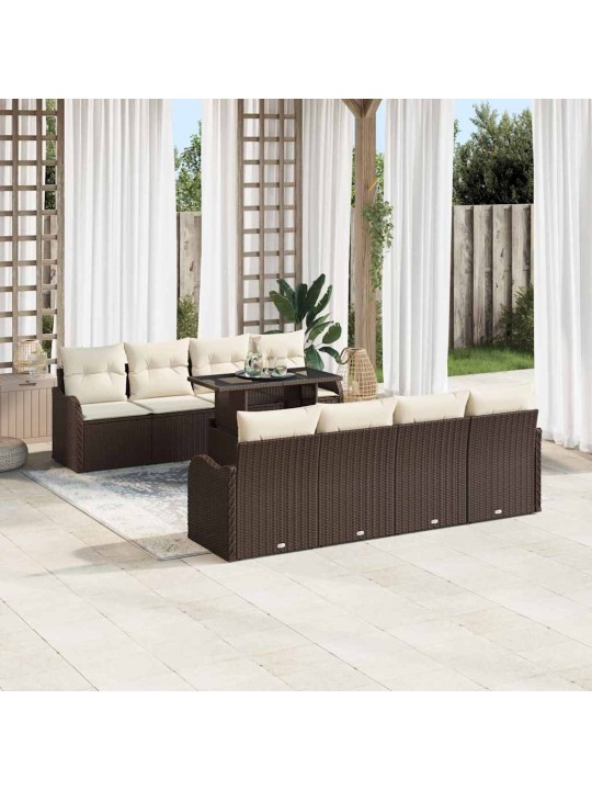 Dārza dīvānu komplekts ar spilvenu 9 pcs brūna 100 x 55 x 73 cm
