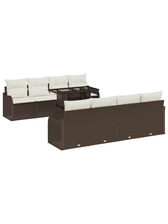 Dārza dīvānu komplekts ar spilvenu 9 pcs brūna 100 x 55 x 73 cm