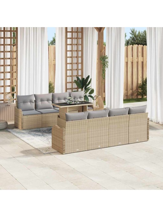 Dārza dīvānu komplekts ar spilvenu 9 pcs bēša 100 x 55 x 73 cm