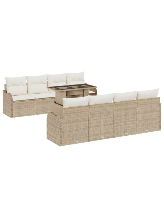 Dārza dīvānu komplekts ar spilvenu 9 pcs bēša 100 x 55 x 73 cm