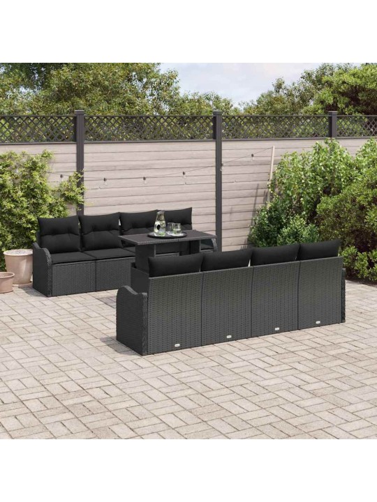 Dārza dīvānu komplekts ar spilvenu 9 pcs melna 100 x 55 x 73 cm