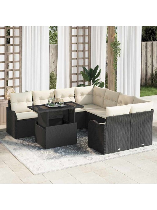 Dārza dīvānu komplekts ar spilvenu 9 pcs melna 100 x 55 x 73 cm