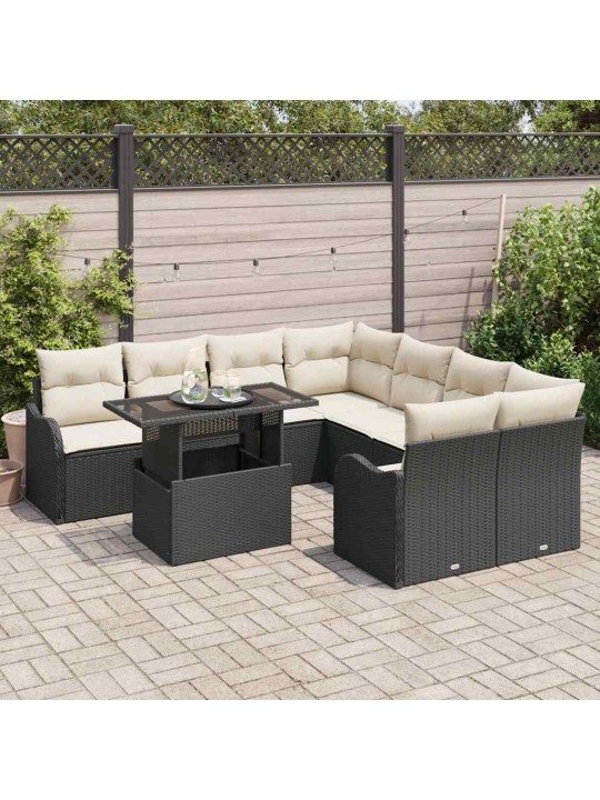 Dārza dīvānu komplekts ar spilvenu 9 pcs melna 100 x 55 x 73 cm