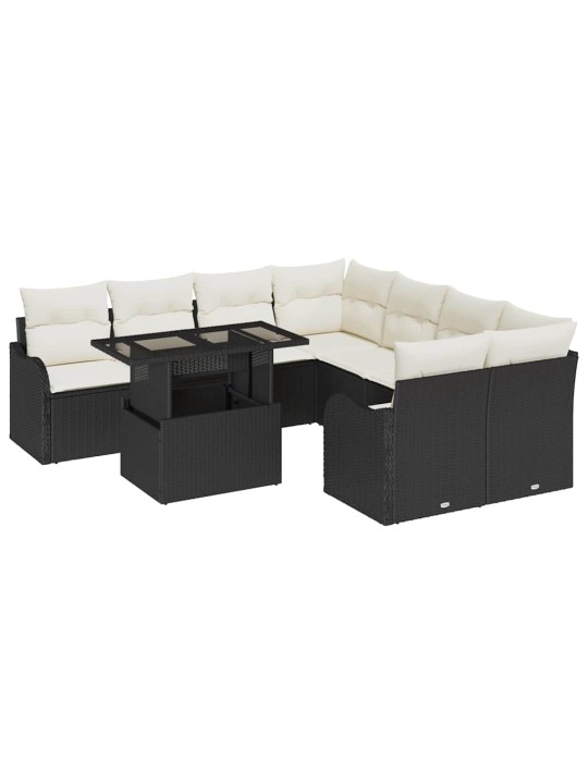 Dārza dīvānu komplekts ar spilvenu 9 pcs melna 100 x 55 x 73 cm