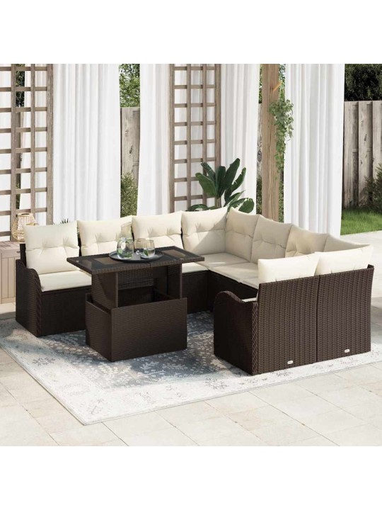 Dārza dīvānu komplekts ar spilvenu 9 pcs brūna 100 x 55 x 73 cm