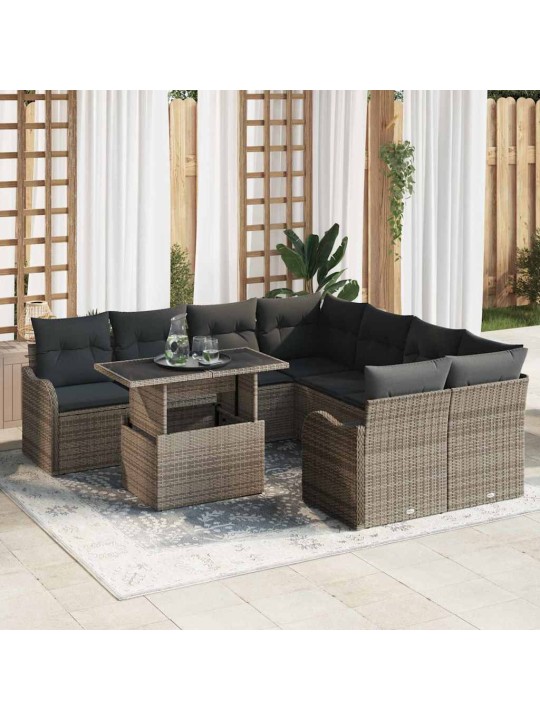 Dārza dīvānu komplekts 9 pcs pelēka 100 x 55 x 73 cm