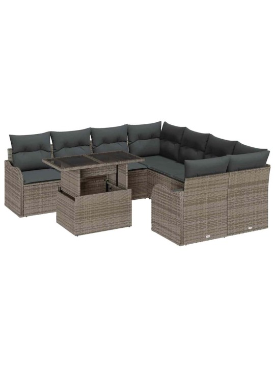 Dārza dīvānu komplekts 9 pcs pelēka 100 x 55 x 73 cm