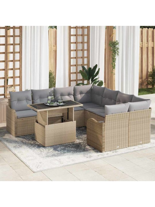 Dārza dīvānu komplekts ar spilvenu 9 pcs bēša 100 x 55 x 73 cm