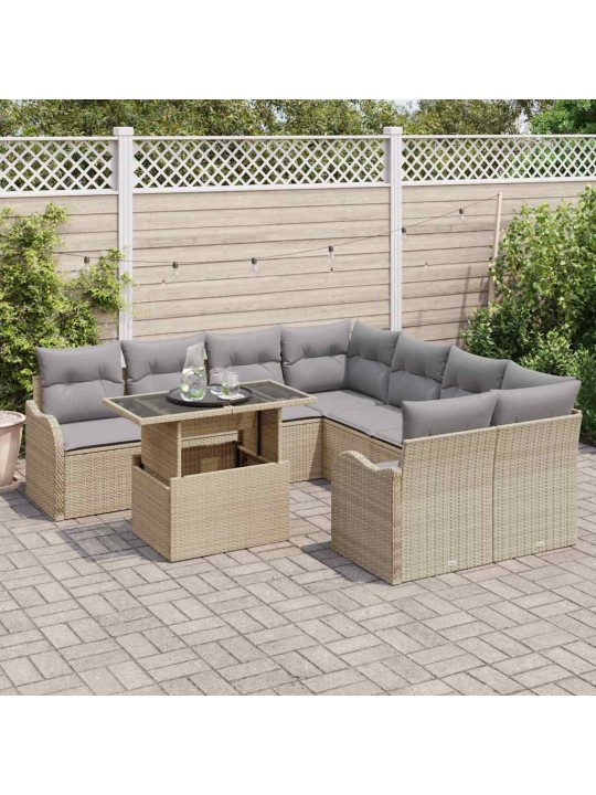 Dārza dīvānu komplekts ar spilvenu 9 pcs bēša 100 x 55 x 73 cm