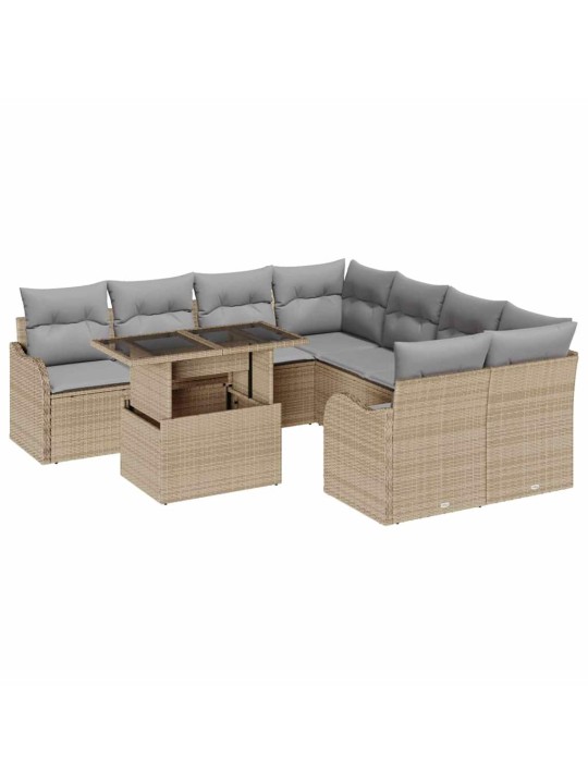 Dārza dīvānu komplekts ar spilvenu 9 pcs bēša 100 x 55 x 73 cm