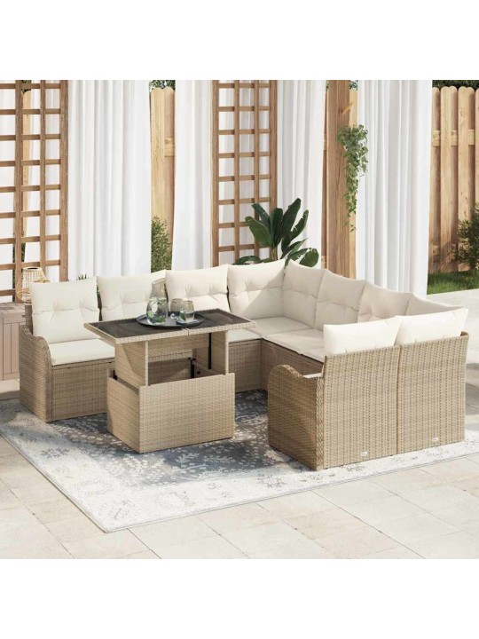 Dārza dīvānu komplekts ar spilvenu 9 pcs bēša 100 x 55 x 73 cm