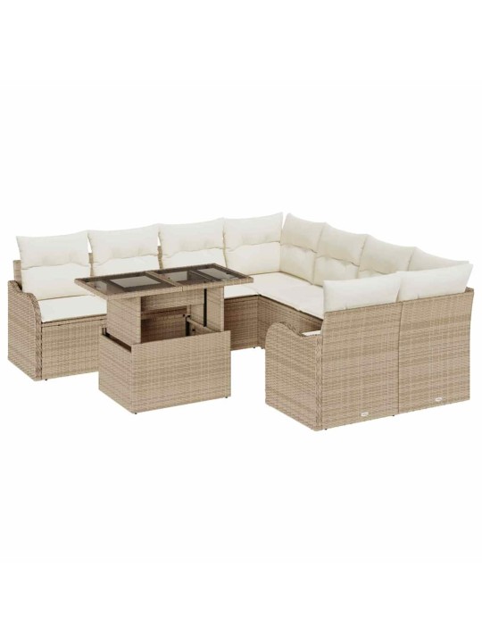 Dārza dīvānu komplekts ar spilvenu 9 pcs bēša 100 x 55 x 73 cm
