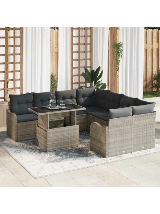 Dārza dīvānu komplekts 9 pcs gaiši pelēka 100 x 55 x 73 cm