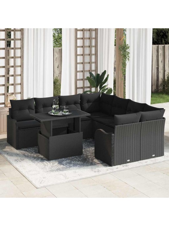 Dārza dīvānu komplekts ar spilvenu 9 pcs melna 100 x 55 x 73 cm