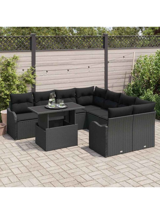 Dārza dīvānu komplekts ar spilvenu 9 pcs melna 100 x 55 x 73 cm