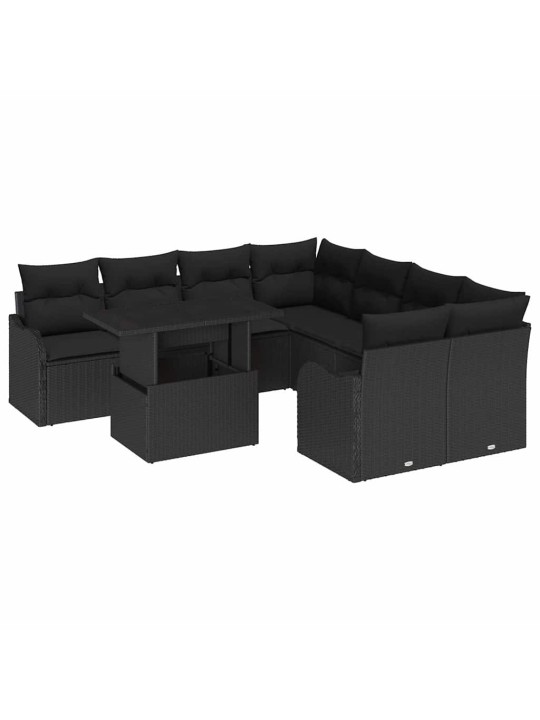 Dārza dīvānu komplekts ar spilvenu 9 pcs melna 100 x 55 x 73 cm
