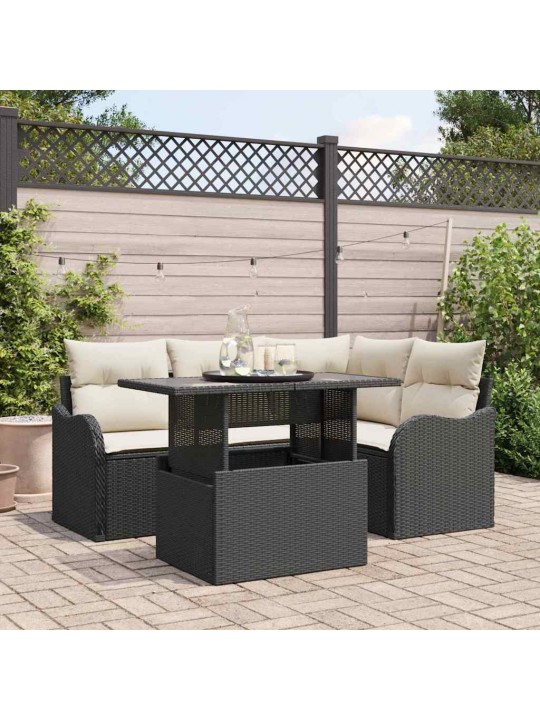 Dārza dīvānu komplekts ar spilvenu 5 pcs melna 100 x 55 x 73 cm