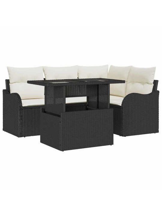 Dārza dīvānu komplekts ar spilvenu 5 pcs melna 100 x 55 x 73 cm