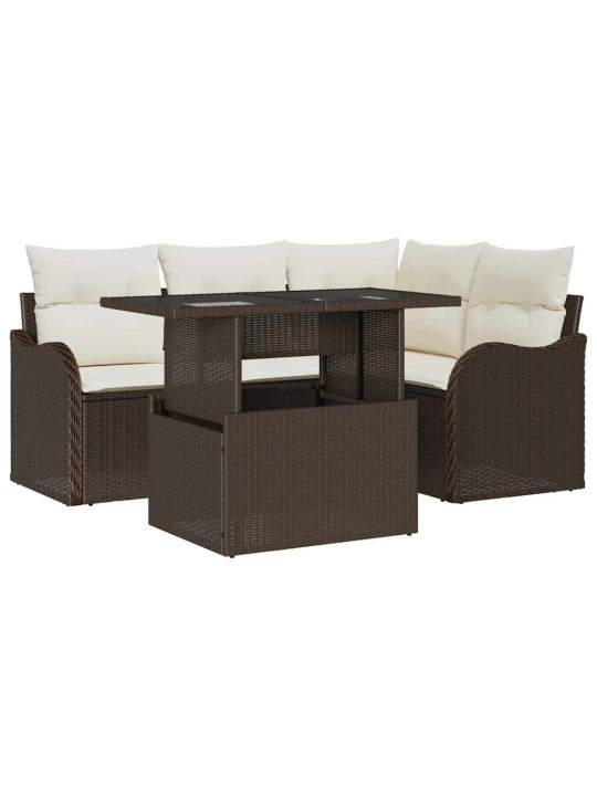 Dārza dīvānu komplekts ar spilvenu 5 pcs brūna 100 x 55 x 73 cm