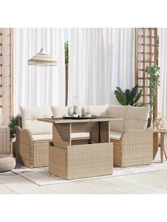 Dārza dīvānu komplekts ar spilvenu 5 pcs bēša 100 x 55 x 73 cm