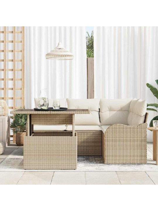 Dārza dīvānu komplekts ar spilvenu 5 pcs bēša 100 x 55 x 73 cm
