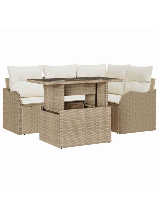 Dārza dīvānu komplekts ar spilvenu 5 pcs bēša 100 x 55 x 73 cm