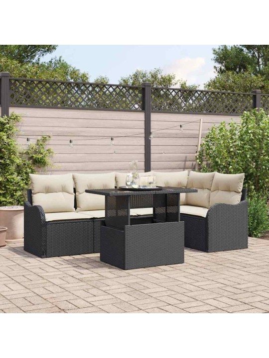 Dārza dīvānu komplekts ar spilvenu 6 pcs melna 100 x 55 x 73 cm