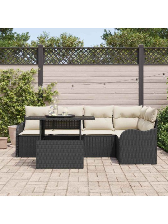 Dārza dīvānu komplekts ar spilvenu 6 pcs melna 100 x 55 x 73 cm