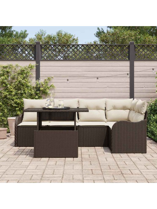 Dārza dīvānu komplekts ar spilvenu 6 pcs brūna 100 x 55 x 73 cm