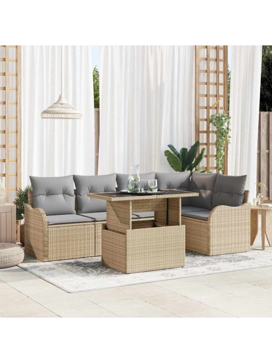 Dārza dīvānu komplekts ar spilvenu 6 pcs bēša 100 x 55 x 73 cm