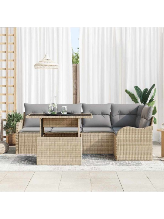 Dārza dīvānu komplekts ar spilvenu 6 pcs bēša 100 x 55 x 73 cm