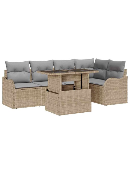 Dārza dīvānu komplekts ar spilvenu 6 pcs bēša 100 x 55 x 73 cm