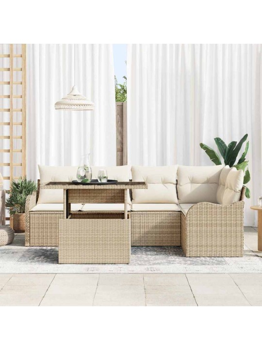 Dārza dīvānu komplekts ar spilvenu 6 pcs bēša 100 x 55 x 73 cm