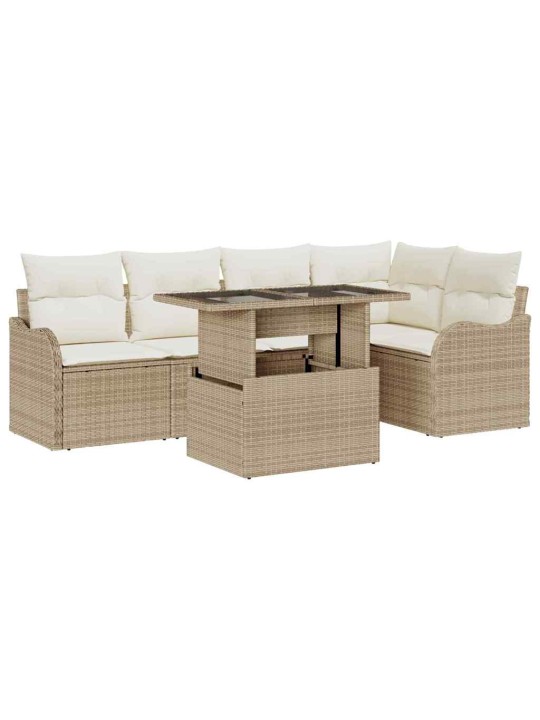 Dārza dīvānu komplekts ar spilvenu 6 pcs bēša 100 x 55 x 73 cm