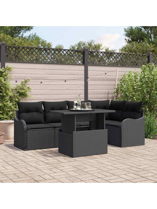 Dārza dīvānu komplekts ar spilvenu 6 pcs melna 100 x 55 x 73 cm
