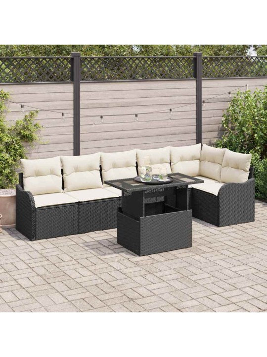 Dārza dīvānu komplekts ar spilvenu 7 pcs melna 100 x 55 x 73 cm