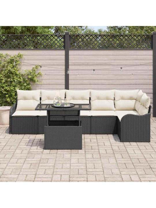 Dārza dīvānu komplekts ar spilvenu 7 pcs melna 100 x 55 x 73 cm