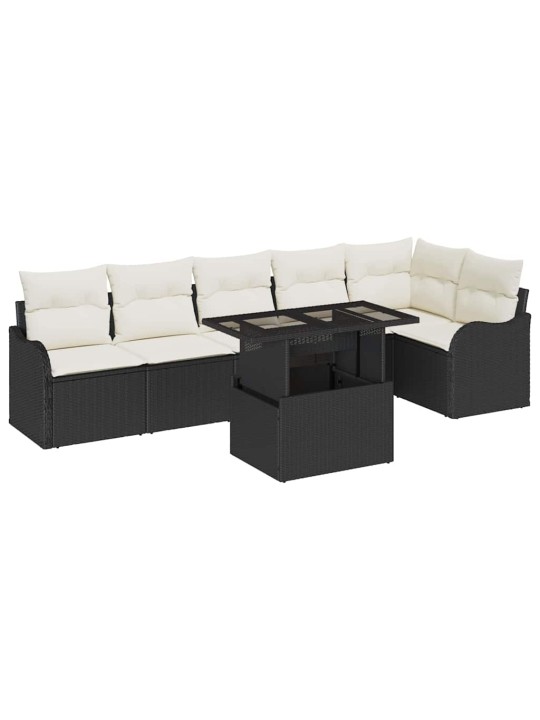 Dārza dīvānu komplekts ar spilvenu 7 pcs melna 100 x 55 x 73 cm