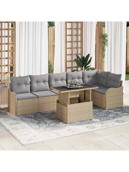 Dārza dīvānu komplekts ar spilvenu 7 pcs bēša 100 x 55 x 73 cm