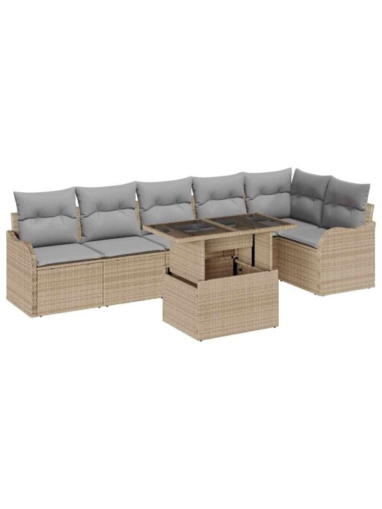 Dārza dīvānu komplekts ar spilvenu 7 pcs bēša 100 x 55 x 73 cm
