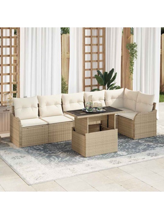 Dārza dīvānu komplekts ar spilvenu 7 pcs bēša 100 x 55 x 73 cm