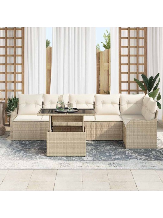 Dārza dīvānu komplekts ar spilvenu 7 pcs bēša 100 x 55 x 73 cm