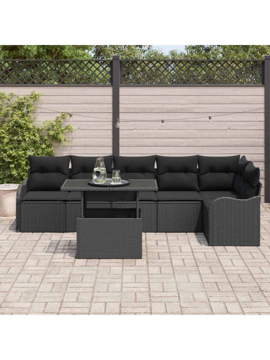 Dārza dīvānu komplekts ar spilvenu 7 pcs melna 100 x 55 x 73 cm